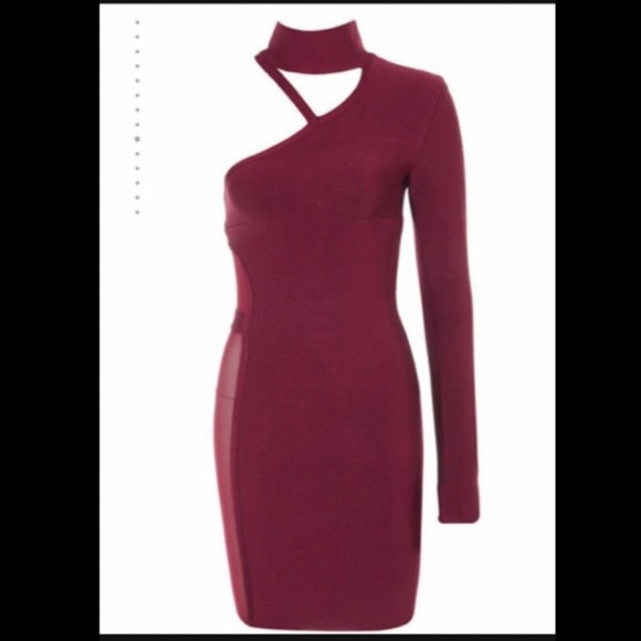 Burgundy Bandage One Shoulder Choker cutout dress - Picture 6 of 11